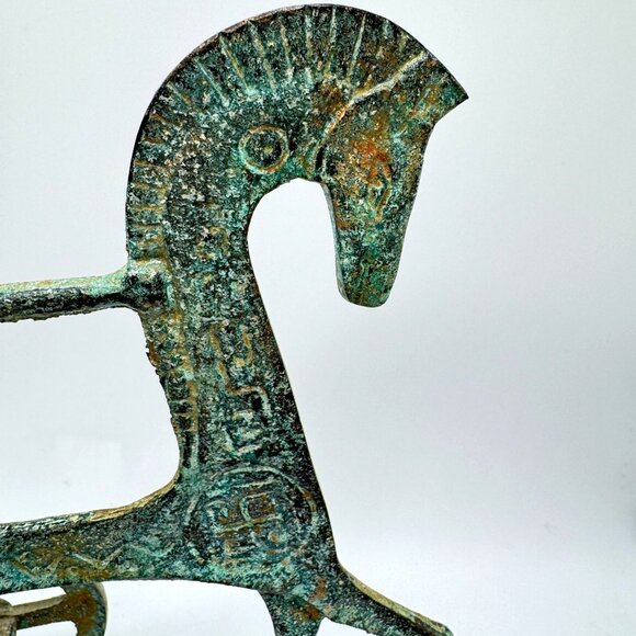 MCM Frederick Weinberg Style Greek Etruscan Warrior Horse Chariot Bronze Statue - Picture 5 of 10